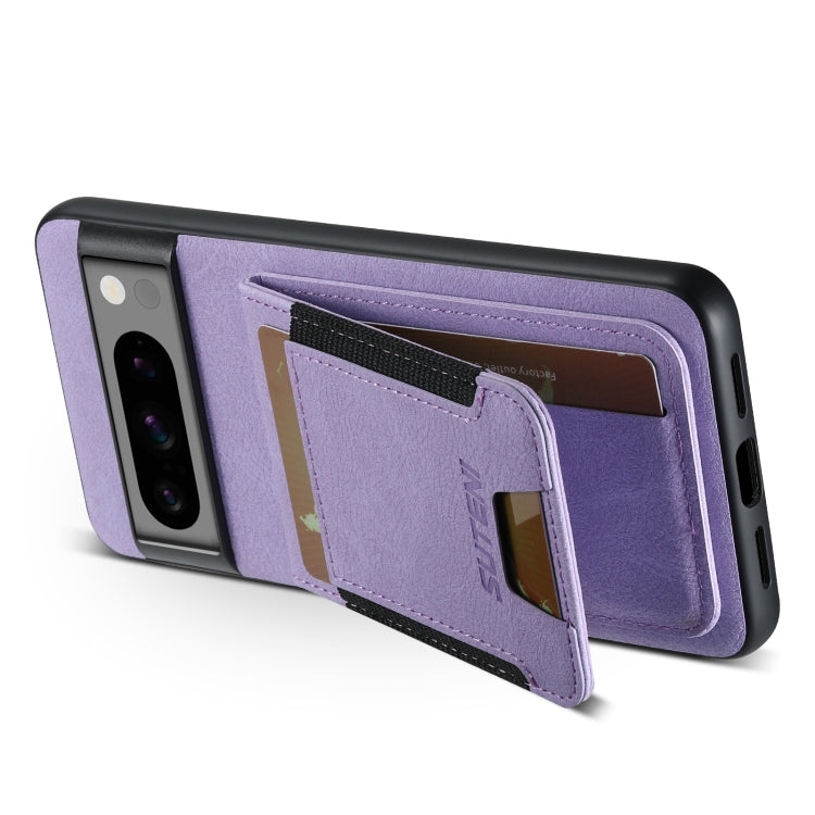 For Google Pixel 6a Suteni H03 Litchi Leather Card Bag Stand Back Phone Case(Purple)