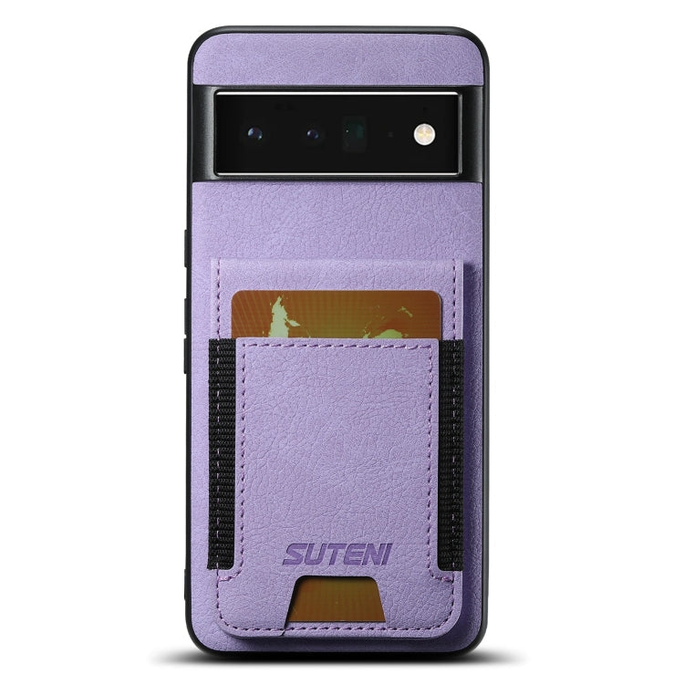 For Google Pixel 6 Pro Suteni H03 Litchi Leather Card Bag Stand Back Phone Case(Purple)