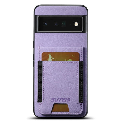 For Google Pixel 6 Pro Suteni H03 Litchi Leather Card Bag Stand Back Phone Case(Purple)