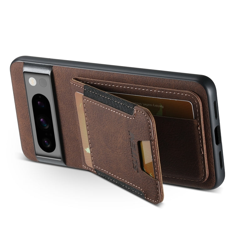 For Google Pixel 6 Suteni H03 Litchi Leather Card Bag Stand Back Phone Case(Brown)