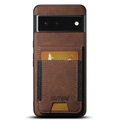 For Google Pixel 6 Suteni H03 Litchi Leather Card Bag Stand Back Phone Case(Brown)