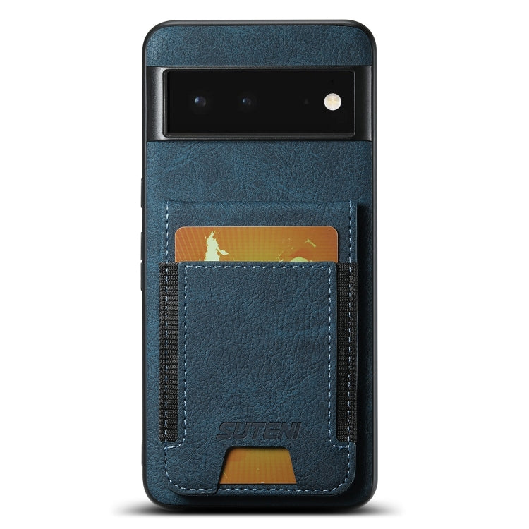 For Google Pixel 6 Suteni H03 Litchi Leather Card Bag Stand Back Phone Case(Blue)