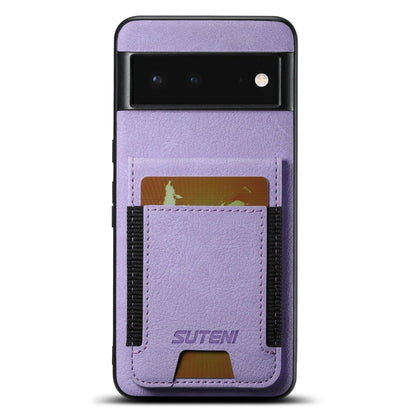 For Google Pixel 6 Suteni H03 Litchi Leather Card Bag Stand Back Phone Case(Purple)
