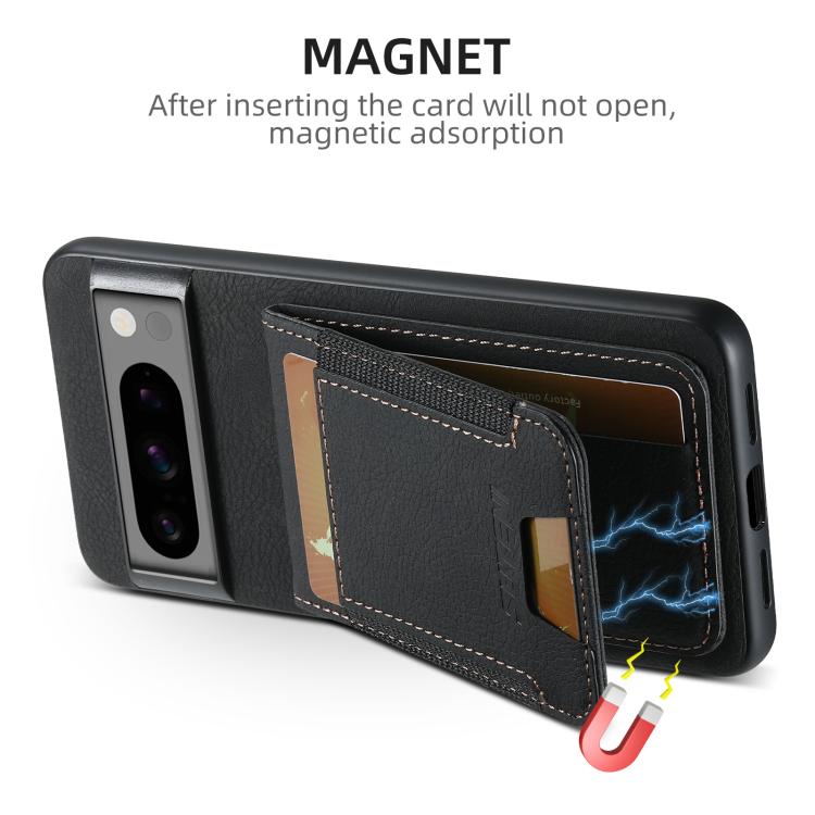 For Google Pixel 9 Suteni H03 Litchi Leather Card Bag Stand Back Phone Case(Black)