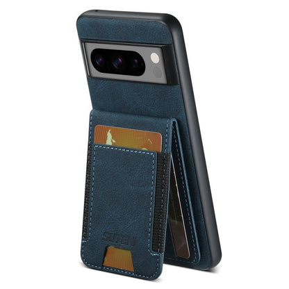 For Google Pixel 9 Suteni H03 Litchi Leather Card Bag Stand Back Phone Case(Blue)