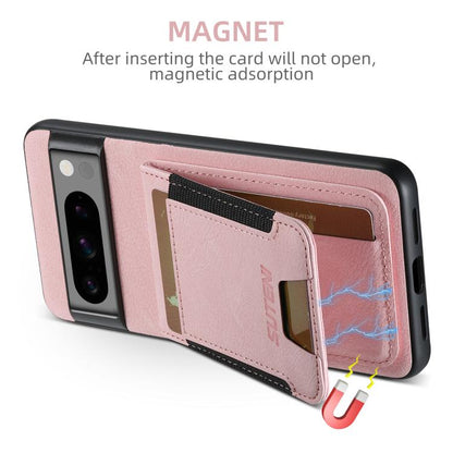 Pour Google Pixel 9 Étui de téléphone arrière Suteni H03 en cuir litchi avec porte-cartes et béquille (rose)