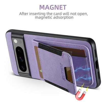 For Google Pixel 9 Suteni H03 Litchi Leather Card Bag Stand Back Phone Case(Purple)