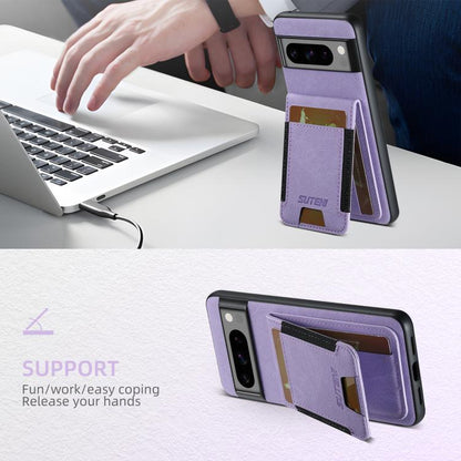 For Google Pixel 9 Suteni H03 Litchi Leather Card Bag Stand Back Phone Case(Purple)