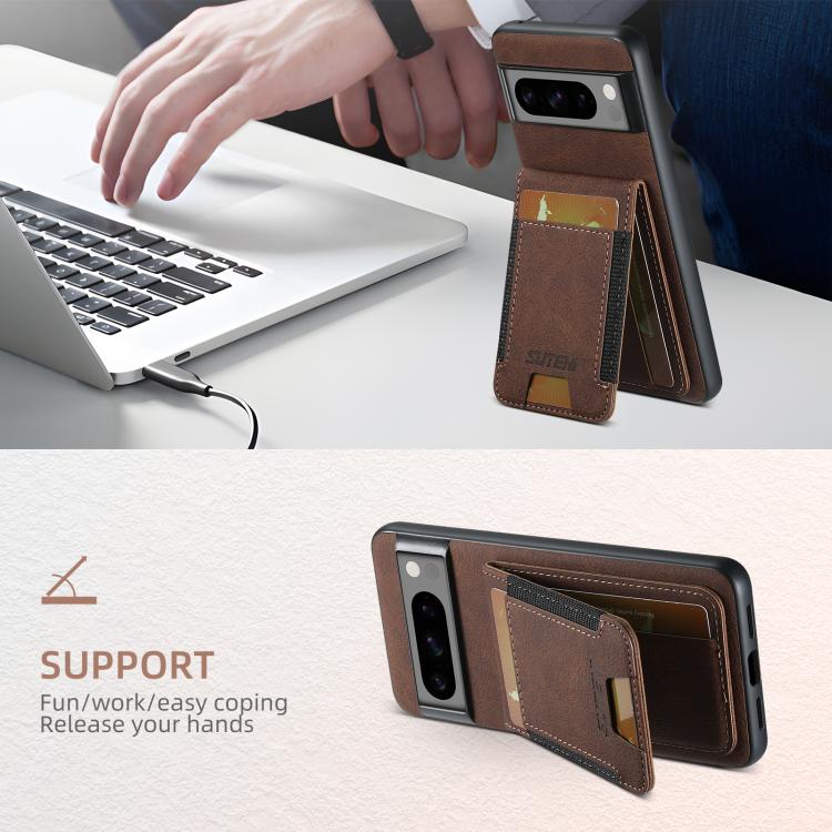 For Google Pixel 10 Suteni H03 Litchi Leather Card Bag Stand Back Phone Case(Brown)