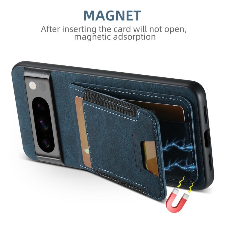 For Google Pixel 10 Pro Suteni H03 Litchi Leather Card Bag Stand Back Phone Case(Blue)