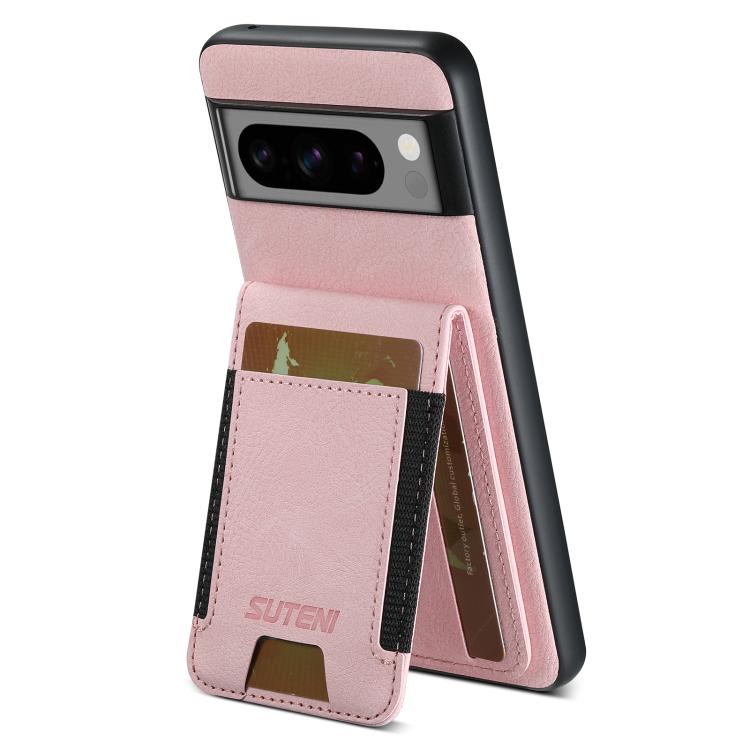For Google Pixel 10 Pro Suteni H03 Litchi Leather Card Bag Stand Back Phone Case(Pink)