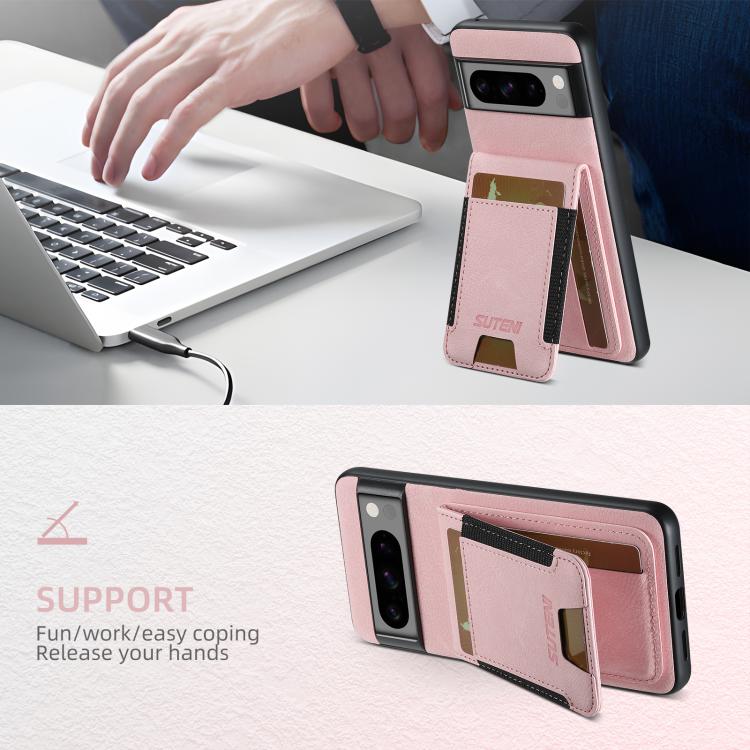 For Google Pixel 10 Pro Suteni H03 Litchi Leather Card Bag Stand Back Phone Case(Pink)