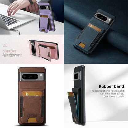 For Google Pixel 6 Pro Suteni H03 Litchi Leather Card Bag Stand Back Phone Case(Pink)