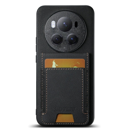 Pour Honor Magic6 Pro Suteni H03 Litchi Cuir Étui de Téléphone avec Porte-Cartes et Support (Noir)