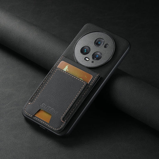 Pour Honor Magic6 Pro Suteni H03 Litchi Cuir Étui de Téléphone avec Porte-Cartes et Support (Noir)