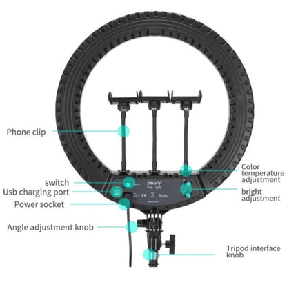 JMARY FM-18R LED Beauty Ring Light 18-inch Photography Live Streaming Fill Light(EU Plug)