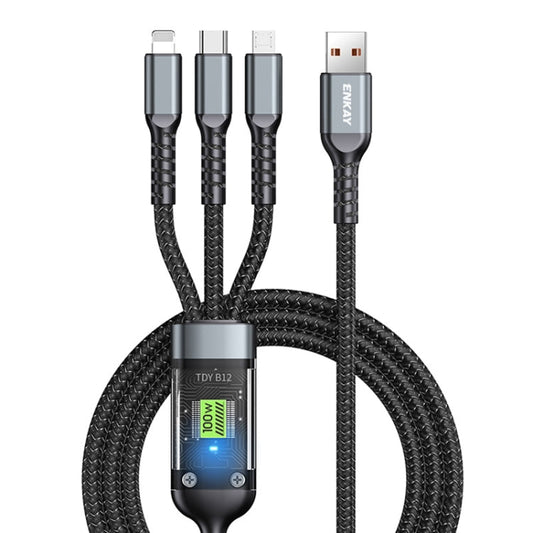 Câble de charge rapide 3-en-1 ENKAY 5A USB vers Type-C / 8 broches / Micro USB avec lumière LED, longueur : 1,2 m