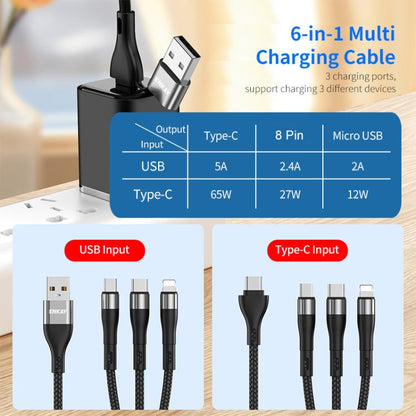 ENKAY 6-in-1 5A USB + Type-C to Type-C / 8 Pin / Micro USB Multifunction Fast Charging Cable, Cable Length:1.3m(Green)