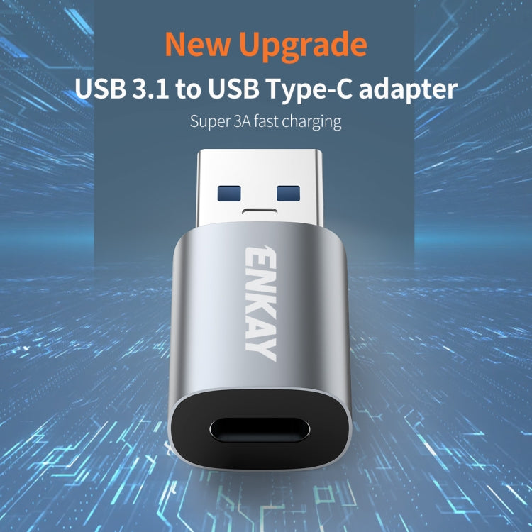 ENKAY ENK-AT118 Aluminium Alloy Male USB 3.1 to Female Type-C Data Adapter Converter Support Fast Charging