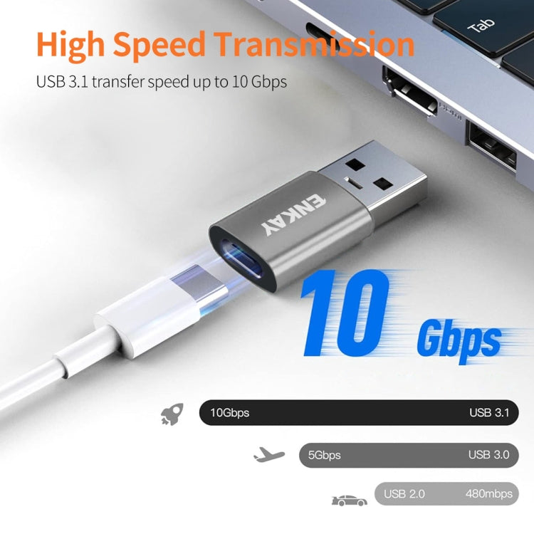 ENKAY ENK-AT118 Aluminium Alloy Male USB 3.1 to Female Type-C Data Adapter Converter Support Fast Charging