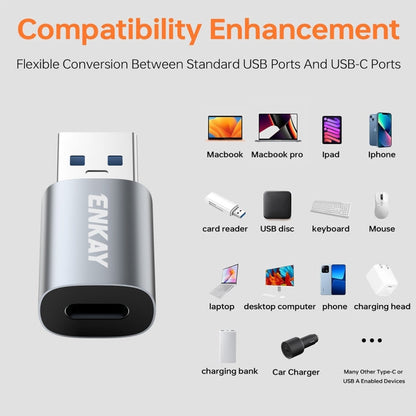 ENKAY ENK-AT118 Aluminium Alloy Male USB 3.1 to Female Type-C Data Adapter Converter Support Fast Charging