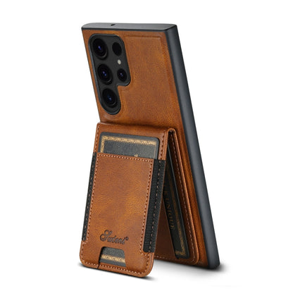For Samsung Galaxy S23 Ultra 5G Suteni H17 Oil Eax Leather MagSafe Detachable Wallet Phone Case(Brown)