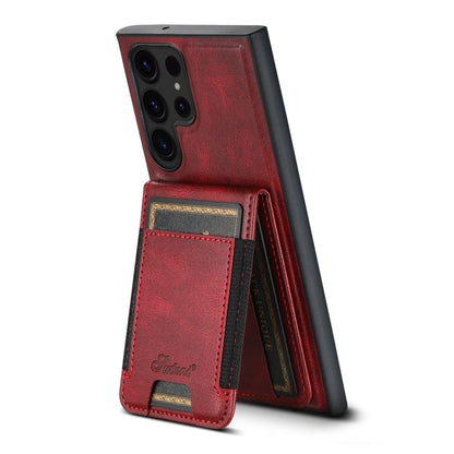 Pour Samsung Galaxy S23 Ultra 5G Étui de téléphone portefeuille détachable en cuir huilé Suteni H17 MagSafe (Rouge)