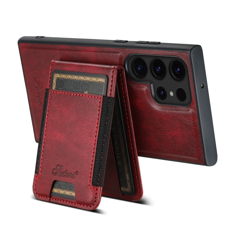 Pour Samsung Galaxy S23 Ultra 5G Étui de téléphone portefeuille détachable en cuir huilé Suteni H17 MagSafe (Rouge)