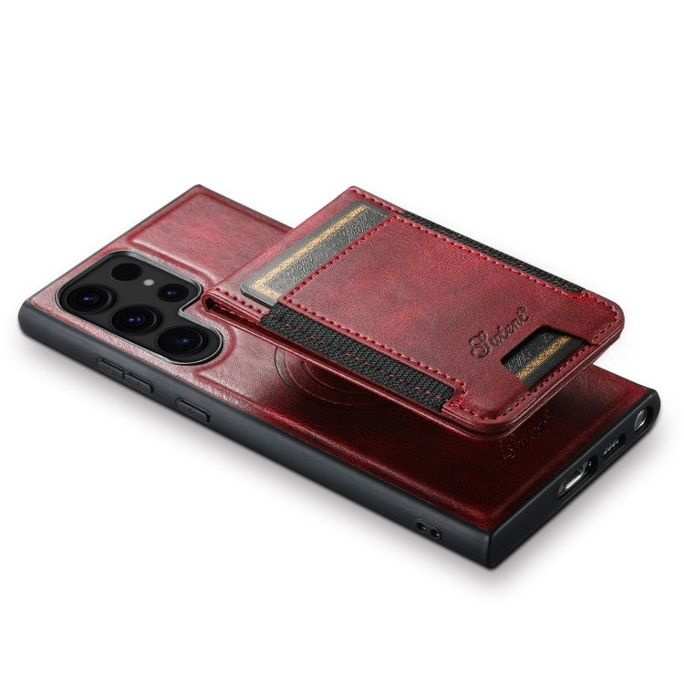 Pour Samsung Galaxy S23 Ultra 5G Étui de téléphone portefeuille détachable en cuir huilé Suteni H17 MagSafe (Rouge)