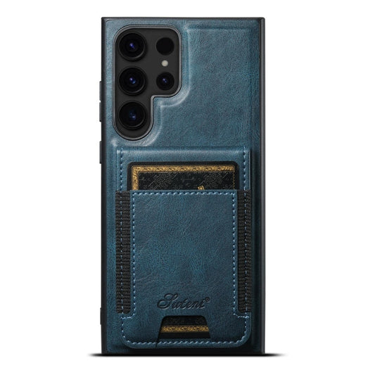 Pour Samsung Galaxy S23 Ultra 5G Étui de Téléphone avec Portefeuille Amovible MagSafe en Cuir Huilé Suteni H17 (Bleu)