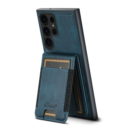 For Samsung Galaxy S23 Ultra 5G Suteni H17 Oil Eax Leather MagSafe Detachable Wallet Phone Case(Blue)