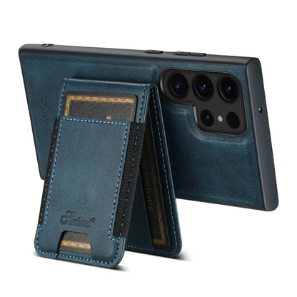 For Samsung Galaxy S23 Ultra 5G Suteni H17 Oil Eax Leather MagSafe Detachable Wallet Phone Case(Blue)