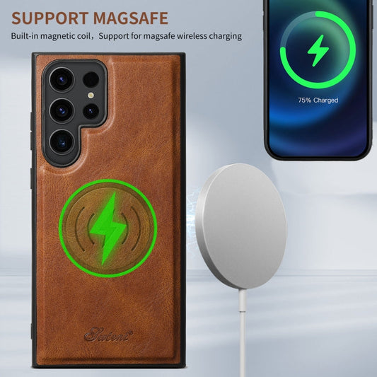 For Samsung Galaxy S24+ 5G Suteni H17 Oil Eax Leather MagSafe Detachable Wallet Phone Case(Brown)