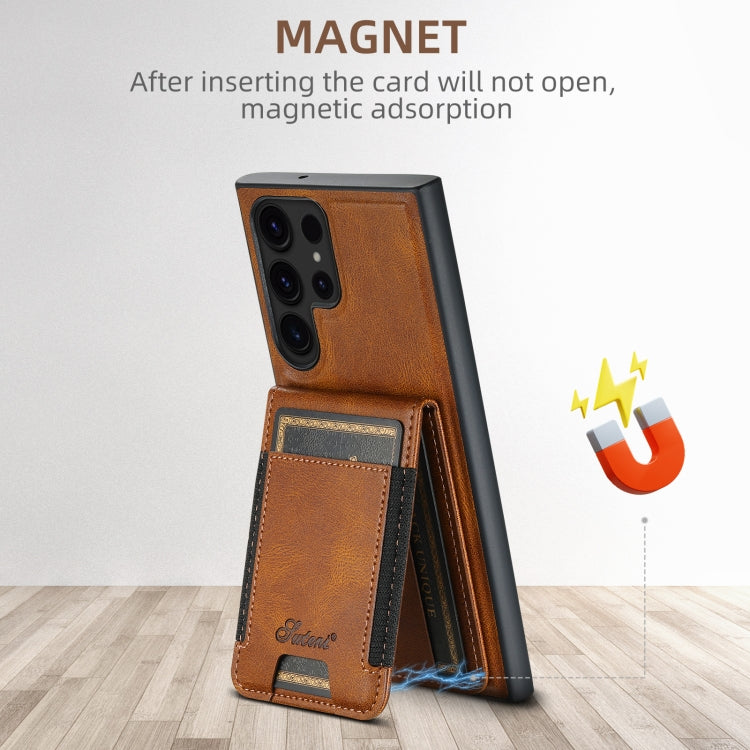 For Samsung Galaxy S24+ 5G Suteni H17 Oil Eax Leather MagSafe Detachable Wallet Phone Case(Brown)