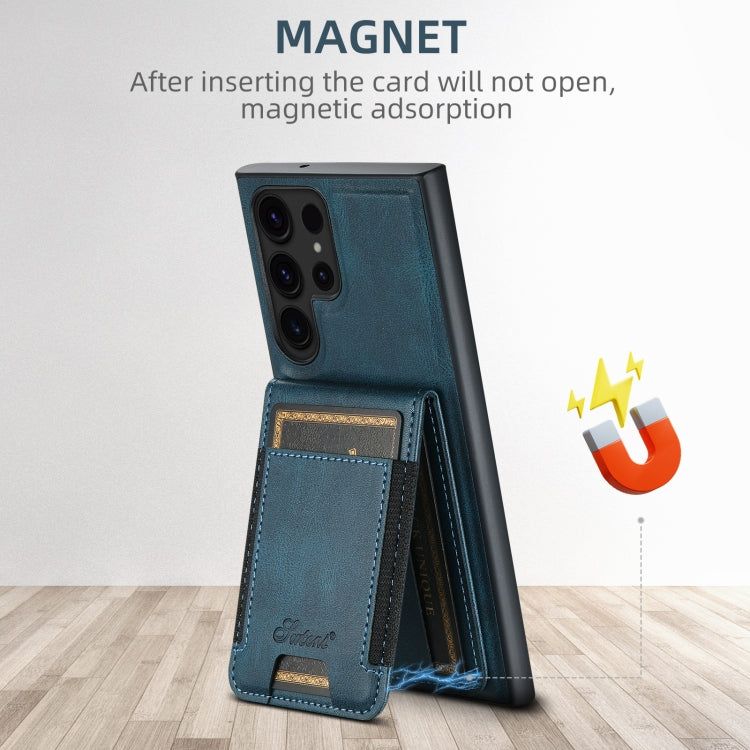 For Samsung Galaxy S24 5G Suteni H17 Oil Eax Leather MagSafe Detachable Wallet Phone Case(Blue)