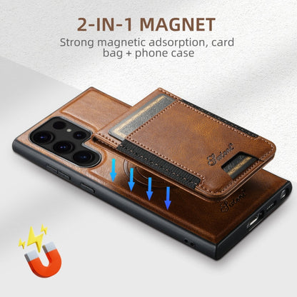 For Samsung Galaxy S22 Ultra 5G Suteni H17 Oil Eax Leather MagSafe Detachable Wallet Phone Case(Brown)
