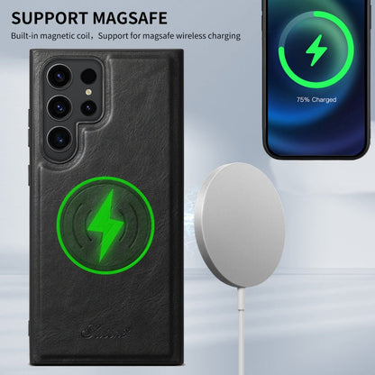 For Samsung Galaxy S22 5G Suteni H17 Oil Eax Leather MagSafe Detachable Wallet Phone Case(Black)