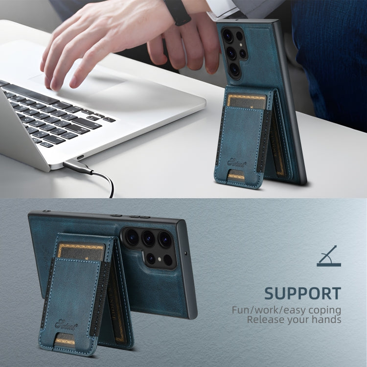 For Samsung Galaxy S22 5G Suteni H17 Oil Eax Leather MagSafe Detachable Wallet Phone Case(Blue)