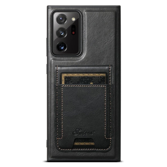 For Samsung Galaxy Note20 Ultra Suteni H17 Oil Eax Leather MagSafe Detachable Wallet Phone Case(Black)