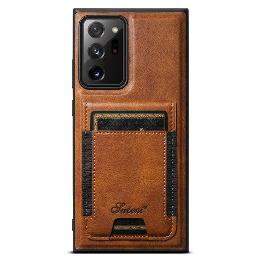 For Samsung Galaxy Note20 Ultra Suteni H17 Oil Eax Leather MagSafe Detachable Wallet Phone Case(Brown)