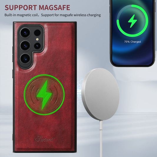 For Samsung Galaxy Note20 Ultra Suteni H17 Oil Eax Leather MagSafe Detachable Wallet Phone Case(Red)