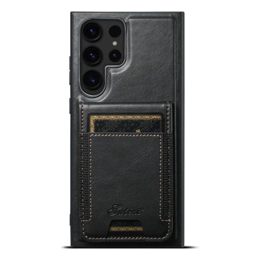 For Samsung Galaxy S25 Ultra 5G Suteni H17 Oil Eax Leather MagSafe Detachable Wallet Phone Case(Black)