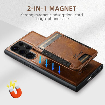 For Samsung Galaxy S25 Ultra 5G Suteni H17 Oil Eax Leather MagSafe Detachable Wallet Phone Case(Brown)