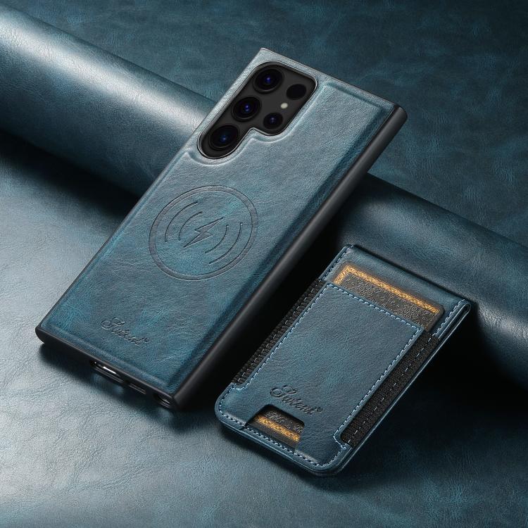 For Samsung Galaxy S25 Ultra 5G Suteni H17 Oil Eax Leather MagSafe Detachable Wallet Phone Case(Blue)