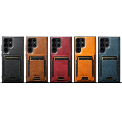 For Samsung Galaxy S24+ 5G Suteni H17 Oil Eax Leather MagSafe Detachable Wallet Phone Case(Blue)