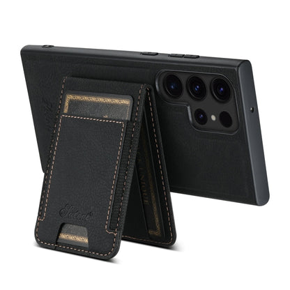 For Samsung Galaxy S24 Ultra 5G Suteni H17 Litchi Texture Leather MagSafe Detachable Wallet Phone Case(Black)
