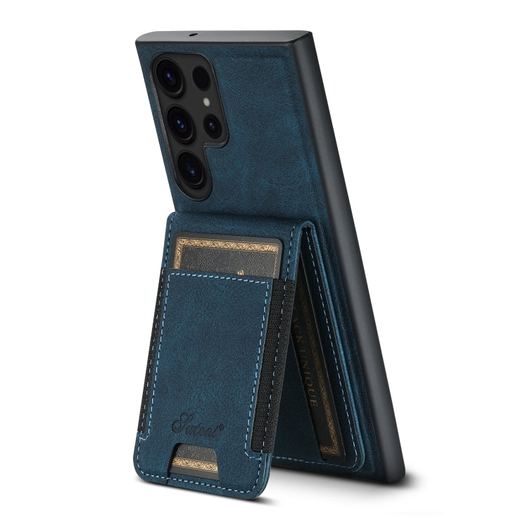Pour Samsung Galaxy S22 Ultra 5G Étui de téléphone portefeuille détachable MagSafe en cuir Suteni H17 texture litchi (bleu)