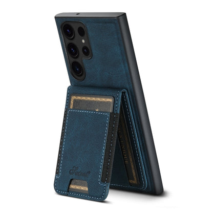 Pour Samsung Galaxy S22 Ultra 5G Étui de téléphone portefeuille détachable MagSafe en cuir Suteni H17 texture litchi (bleu)
