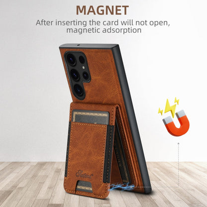 For Samsung Galaxy S24+ 5G Suteni H17 Litchi Texture Leather MagSafe Detachable Wallet Phone Case(Khaki)