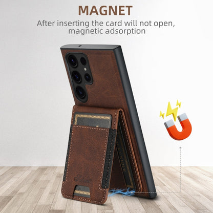 For Samsung Galaxy S22+ 5G Suteni H17 Litchi Texture Leather MagSafe Detachable Wallet Phone Case(Brown)